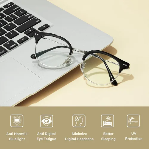 Vista 4 de Cyxus Cat Eye 99% Blue Light Blocking Glasses for Women, TR90 and Metal Retro Round Frame Computer Use Eyeglasses 8019