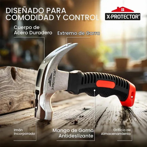 Vista 4 de X-Protector - Martillo de clavo para muebles, pequeño martillo magnético Negro & rojo