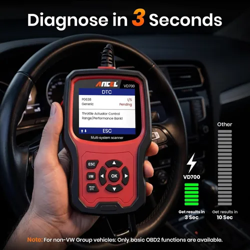 Vista 5 de ANCEL VD700 OBD2 Herramienta de lectura de códigos de diagnóstico y escaneo Compatible con Volkswagen Audi VW Skoda Seat, escáner OBD11 de todas