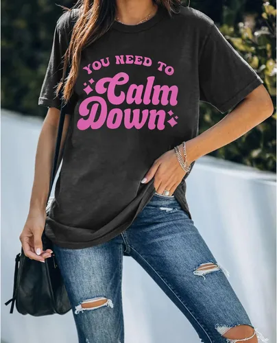 Vista 2 de JINTING You Need to Calm Down T-Shirt Woman Country Concert Tops Music Lovers Tee LGBTQ Pride Gift Tops