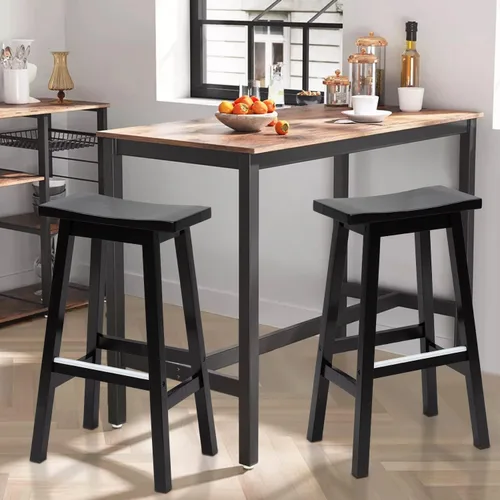 Vista 2 de Juego de 2 taburetes de bar de madera maciza de 30 pulgadas, modernos taburetes de bar de altura de encimera de cocina sin espalda con placas de pie
