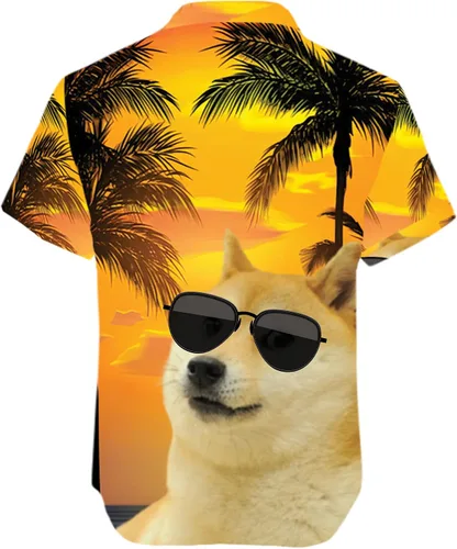 Vista 3 de Hawaii Doge_- Gafas de perro con hojas florales, regalos divertidos de vacaciones, camisa hawaiana para hombres y mujeres