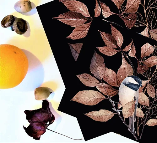 Vista 4 de Servilletas de pájaros de otoño de 13 x 13 pulgadas, servilletas de invierno negras, diseño de animales de Navidad, decoración para decoupage