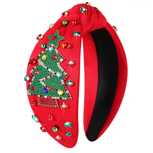 Vista 20 de Diadema de Navidad para mujer, accesorios de Navidad con cuentas, arco de Navidad, árbol, copo de nieve, diadema anudada HOHOHO, rojo y verde, perla