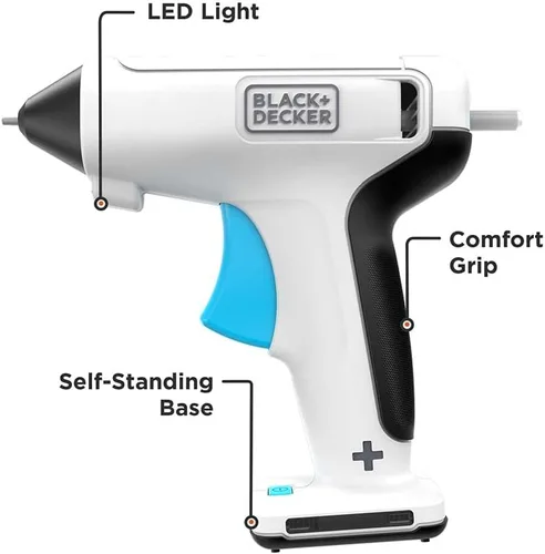 Vista 3 de BLACK+DECKER Pistola de pegamento inalámbrica 4V MAX, recargable por USB (BCGL115FF), color blanco