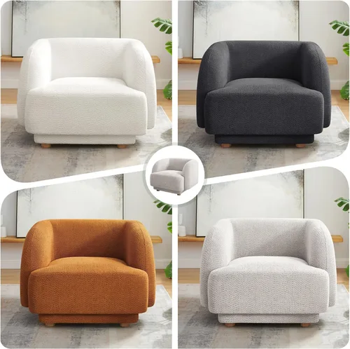 Vista 8 de VANOMi Silla de sala de estar de gran tamaño, sillas de barril modernas y cómodas, sillón individual con patas de madera, sillón tapizado