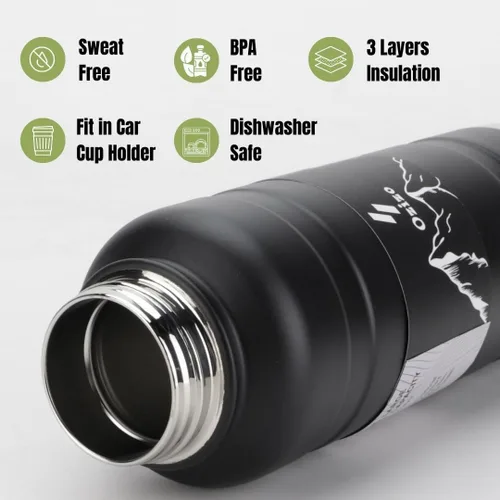 Vista 6 de Ozizo - Paquete de 2 botellas de agua aisladas, termo de 31 onzas, botella de agua de acero inoxidable con tapa, doble pared aislada al vacío, boca