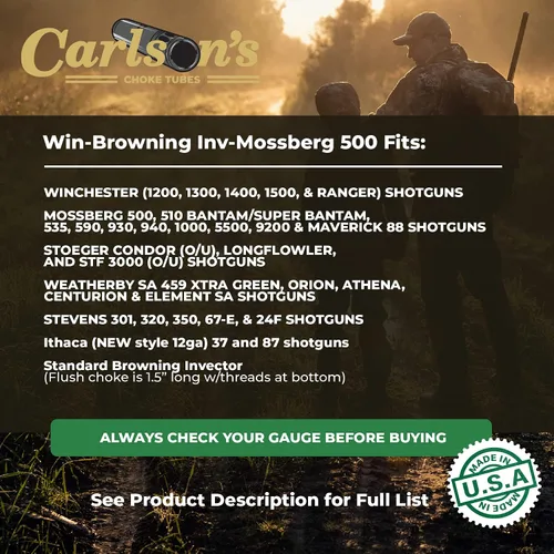 Vista 2 de Carlsons Tubos de estrangulador calibre 12 para Winchester - Browning Inv - Moss 500 Acero inoxidable Tubo de estrangulamiento de repuesto