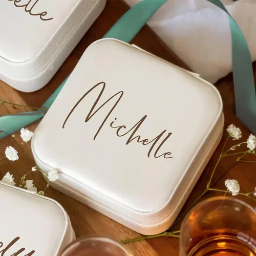 Vista 4 de Joyero personalizado con nombre, caja organizadora de viaje de cuero vegano, regalo de cumpleañosbodadespedida de soltera para madre, esposa, damas