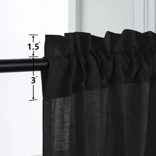 Vista 7 de Mrs.Naturall - Cortinas transparentes con bolsillo para barra de 36x63 pulgadas de lino mezclado negro