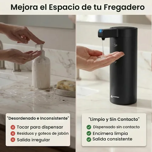 Vista 2 de GentleJet SmoothDrop - Dispensador automático de jabón líquido sin contacto, bomba de precisión antigoteo, recargable USB-C, acero inoxidable 304