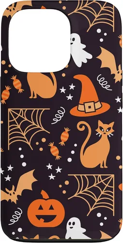 Vista 10 de Carcasa para iPhone 16 Halloween, calabazas, fantasmas, bruja, caramelo, maíz, murciélagos, calaveras