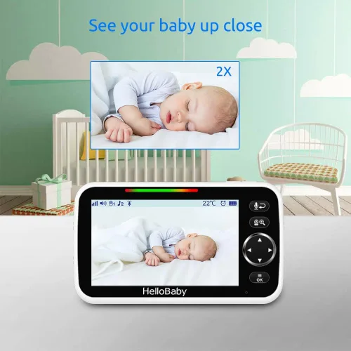 Vista 7 de HelloBaby - Monitor de bebé de 5 pulgadas con batería de 26 horas, 2 cámaras con zoom, inclinación y panorámica, monitor de video y audio con rango