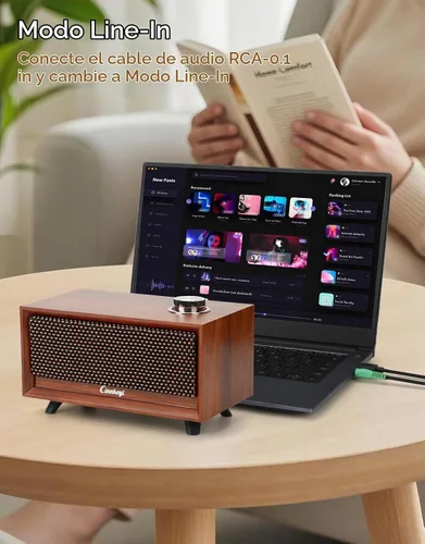 Vista 4 de Altavoces de madera para computadora con barra de sonido para PC, alimentados por USB, entrada de línea, Bluetooth, 3 modos, entrada USB, barra
