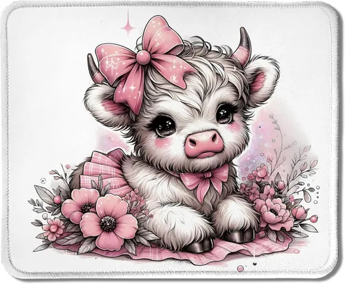 Vista 10 de Highland - Alfombrilla de mouse de vaca con lazo rosa coqueta floral para mouse inalámbricos, computadora portátil, accesorios de escritorio, 9.5 x
