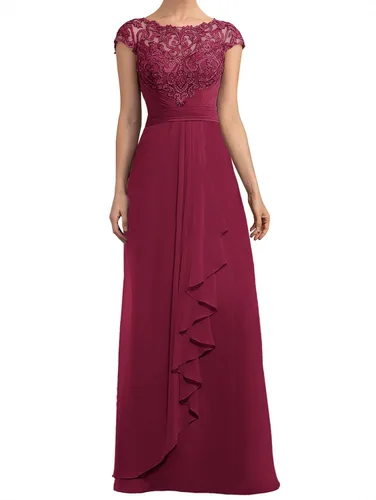 Vista 4 de Mother of The Bride Dress Cap Sleeve Long Party Dresses Women's Scoop Neck Prom Dresses Formal Gowns