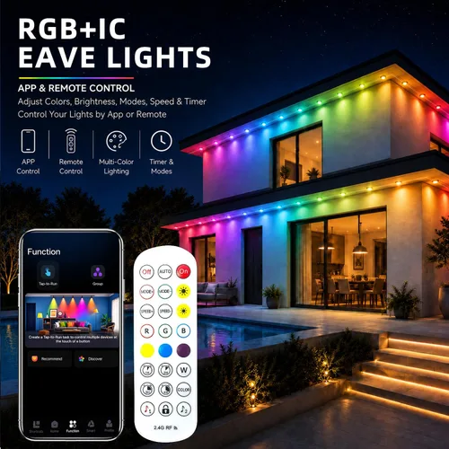 Vista 5 de Luces permanentes para exteriores para casa de 50 pies RGB+IC luces de alero inteligente, IP67 impermeables, luces LED para exteriores