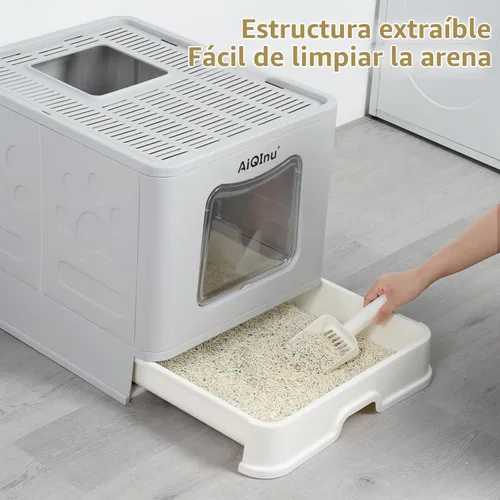 Vista 5 de AiQinu Caja de arena plegable extragrande para gatos de 80 litros con tapa