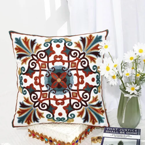 Vista 3 de Juego de 2 fundas de almohada decorativas para sofá de 18 x 18 pulgadas, con patrón bordado para sala de estar, sofá, cama, silla