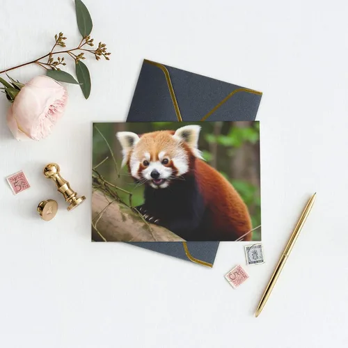 Vista 4 de Tarjetas de felicitación con sobres, tarjeta de felicitación con sobres, tarjeta de felicitación de Little Panda rojo en blanco para todas