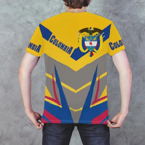 Vista 5 de BJU Camiseta de la bandera de Colombia con la insignia de la bandera, camiseta estampada en 3D, cuello redondo, manga corta, informal, unisex