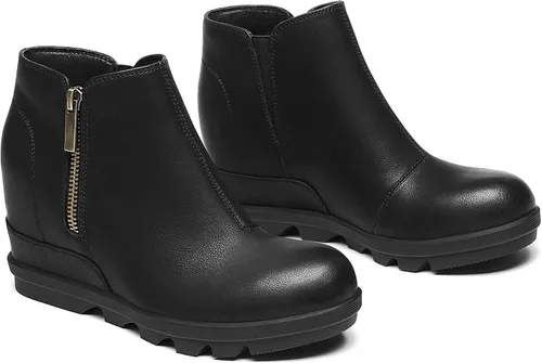 Vista 5 de Athlefit Women's Wedge Ankle Boots Fashion Side Zipper Hidden Leather Wedge Booties