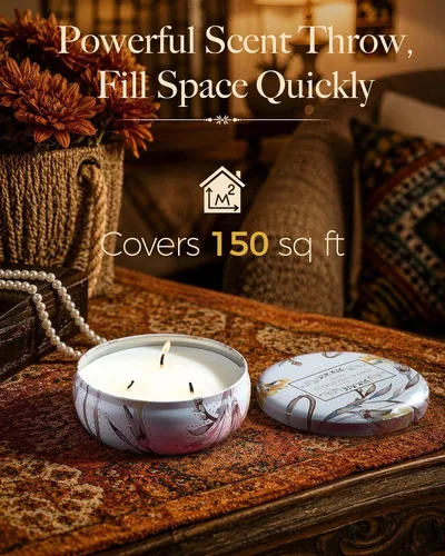 Vista 47 de M&SENSE Velas aromáticas de bayas cítricas, vela grande de lata de soja de 3 mechas, más de 40 horas de tiempo de combustión, cera vegana 100%