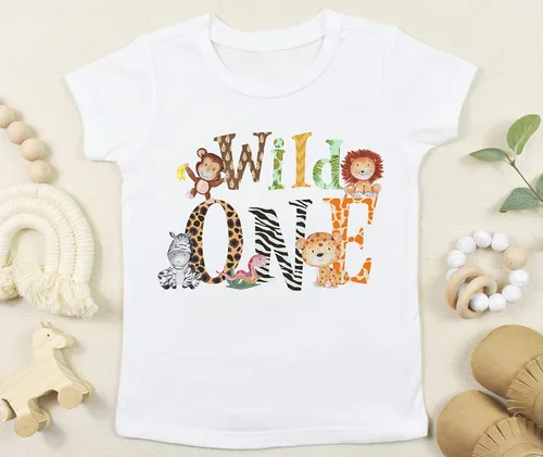Vista 4 de Wild One - Traje de primer cumpleaños – Body o camisa de animales de zoológico, ropa de fiesta temática de safari para niños y niñas