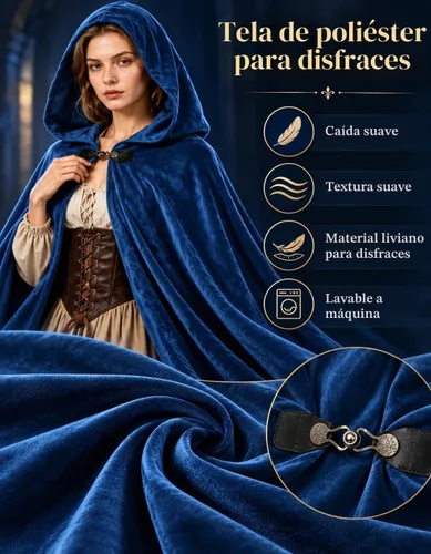 Vista 4 de JPXH Capa medieval con capucha renacentista para hombres y mujeres, disfraz de Halloween Azul