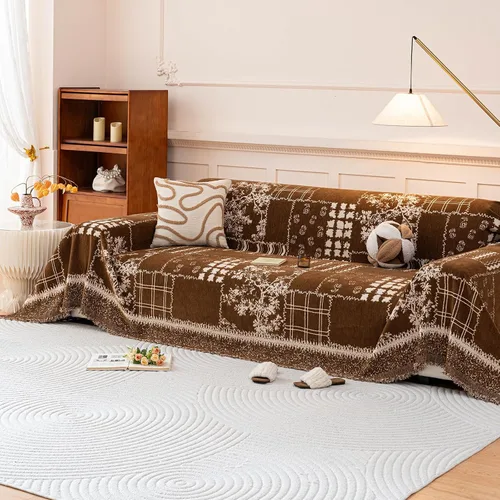 Vista 27 de DREAMINGO Funda para sillón reclinable con estampado floral verde y botánico de jacquard, 1 cojín, acogedora funda de felpilla para sala de estar