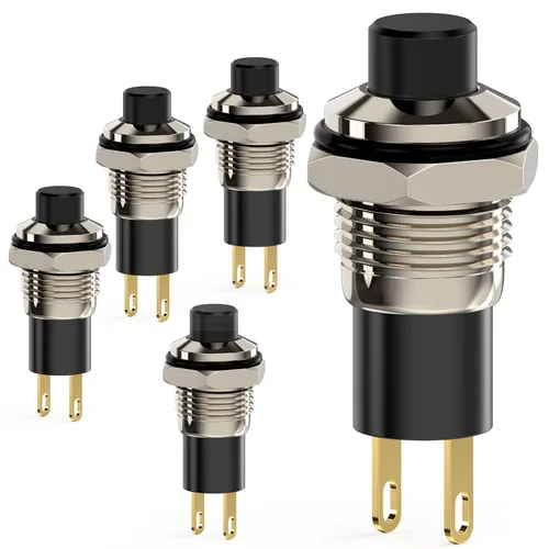 Vista 10 de Interruptor de botón, Interruptores mini autobloqueables de cierre 10mm redondos DC24V 0.5A Negro con tapa 5 piezas con cable de 20cm