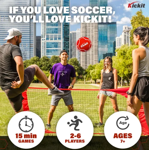 Vista 2 de Kickit Juego de tenis de fútbol profesional, portátil de 12 pies de ancho x 3 pies de alto y pelota ligera suave, para jugar al aire libre