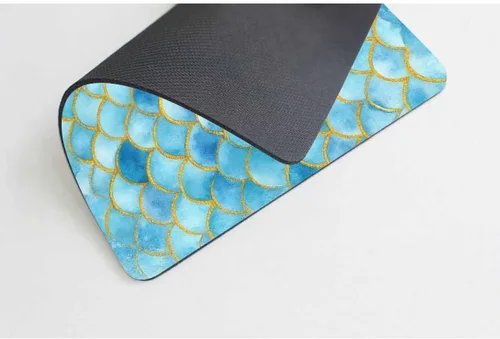 Vista 2 de Alfombrilla de mouse de escamas de sirena, escamas de peces de acuarela azul, rectangular, de goma antideslizante, 9.5 x 7.9 pulgadas