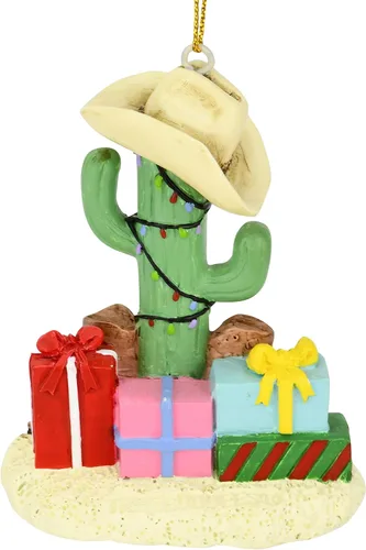 Vista 6 de Tree Buddees Árbol de Navidad de cactus con botas de vaquero, sombreros de vaquero y adornos de regalos