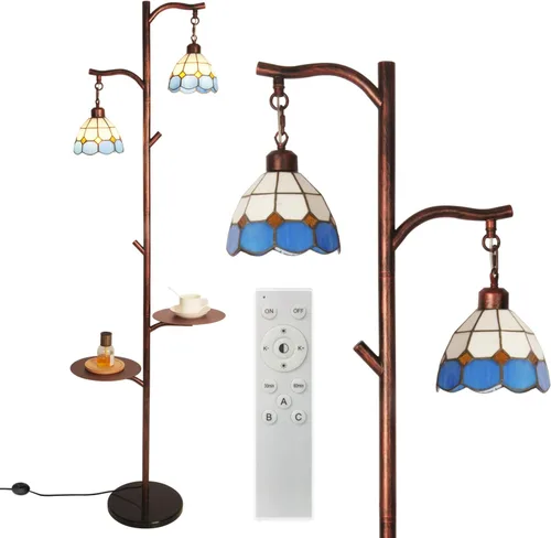 Vista 8 de beaysyty Lámpara de Pie de Estilo Tiffany de Vidrio Manchado Retro con Bandeja, Lámpara de Pie Ajustable, Lámpara de Pie de Temperatura