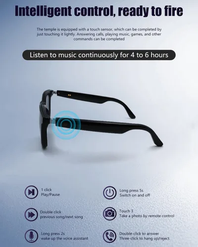 Vista 3 de Xmenha Lentes de sol inalámbricos Bluetooth para hombres y mujeres, polarizados, lentes de sol inteligentes, auriculares de audio Bluetooth