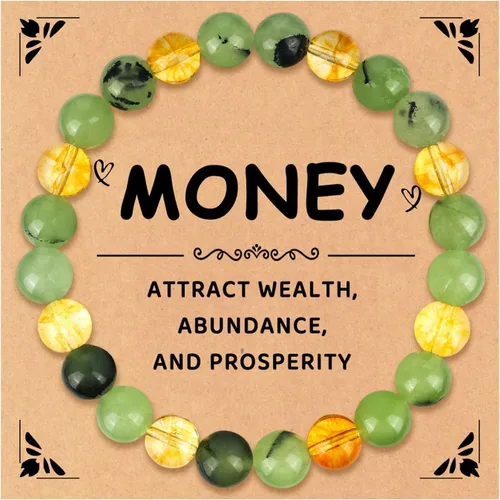Vista 8 de Money Wealth Success Pulsera de protección para hombres y mujeres, 0.315 in, piedra natural, jade y citrino, ágata de la suerte, pulsera