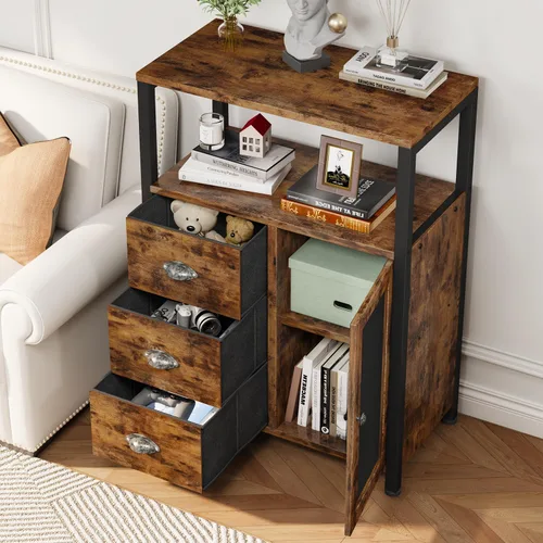 Vista 6 de Homeiju Gabinete de almacenamiento de piso de baño con 3 cajones extraíbles y 1 puerta, gabinete de almacenamiento industrial para cocina, sala