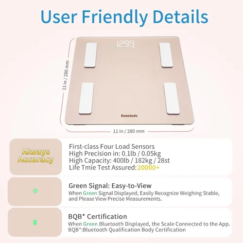 Vista 3 de Homebuds FSA&HSA Smart Weight Scale, Precision 0.1lb by Our Professional Scale Factory Since 2001, Bluetooth Scale for Body Weight App Sync 13 Body