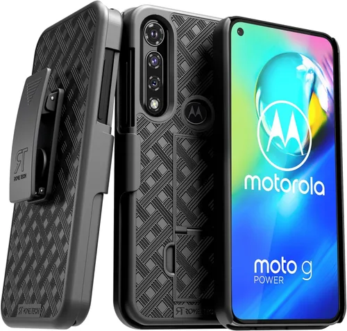 Vista 8 de Funda diseñada para Motorola G Power 5G (2023) con funda de clip para cinturón, funda con función atril, color negro
