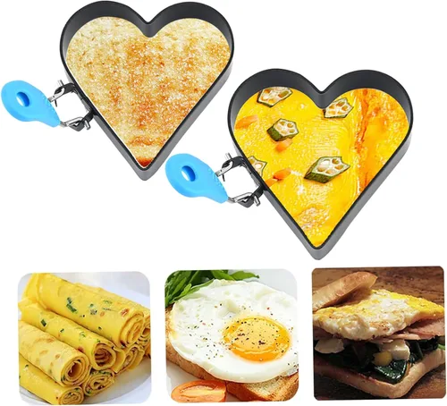 Vista 6 de Anillos de huevo para freír huevos, 2 anillos antiadherentes en forma de corazón de 4 pulgadas para freír huevos con mango de silicona, molde