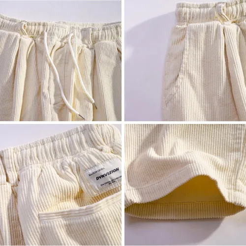 Vista 5 de Aelfric Eden Pantalones de pana vintage para hombre, pantalones largos y sólidos con cintura elástica, pantalones casuales de hip hop, pantalones