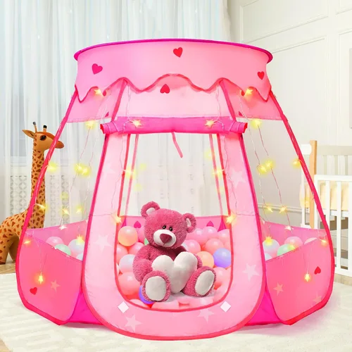 Vista 8 de TooyBing Tienda de campaña desplegable de princesa con luz de estrella, juguetes para niñas de 1, 2, 3 años, regalo de cumpleaños, pozo de pelotas