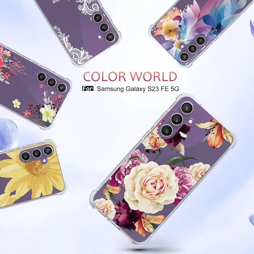 Vista 6 de Osophter Funda para Galaxy S23-FE: funda de goma TPU flexible para Samsung Galaxy S23 FE (flor morada) para mujeres y niñas