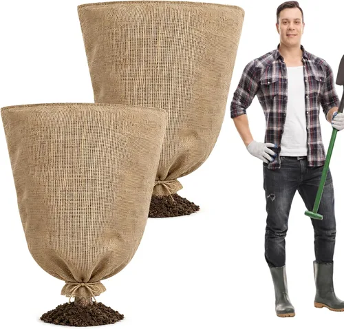 Vista 9 de 1 pieza cubierta de arpillera para plantas de invierno de 45.3 x 70.9 pulgadas, bolsas grandes de arpillera con cordón, cubiertas reutilizables