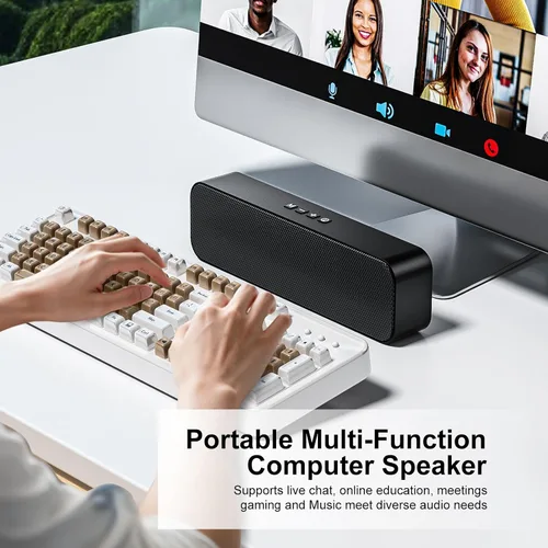 Vista 5 de Altavoces de computadora para PC de escritorio, altavoz Bluetooth recargable, barra de sonido de computadora pequeña con estéreo y graves, entrada
