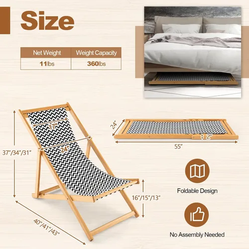 Vista 3 de Giantex Silla de camping plegable para patio – Silla de exterior con 3 posiciones ajustables, lona transpirable, silla de bambú para exterior