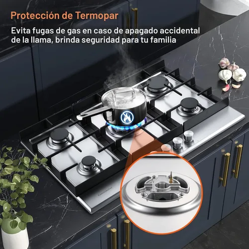 Vista 4 de Eascookchef Placa de cocina de gas de 30 pulgadas, estufa de gas con 5 quemadores de alta eficiencia, placa de cocina de propano de acero inoxidable
