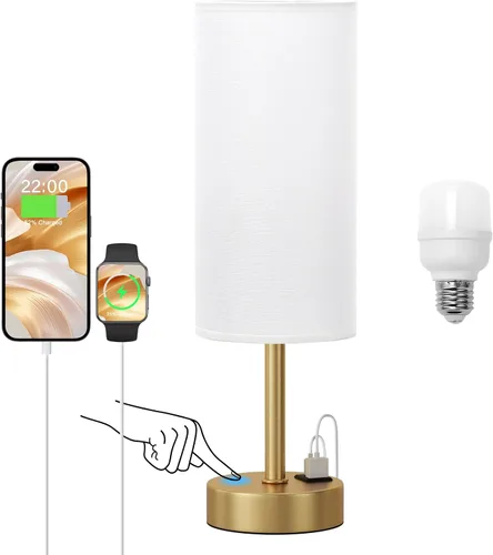 Vista 12 de Dicoool - Lámpara de mesa táctil para mesita de noche de dormitorio - Lámpara de noche con puertos de carga USB-C y USB-A, blanca, lámpara de Metal