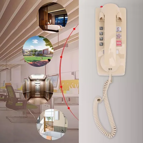 Vista 6 de Teléfono de pared retro, fácil de usar, función de marcación rápida de llamada SOS con 3 grupos de números preestablecidos y 3 niveles de ajuste